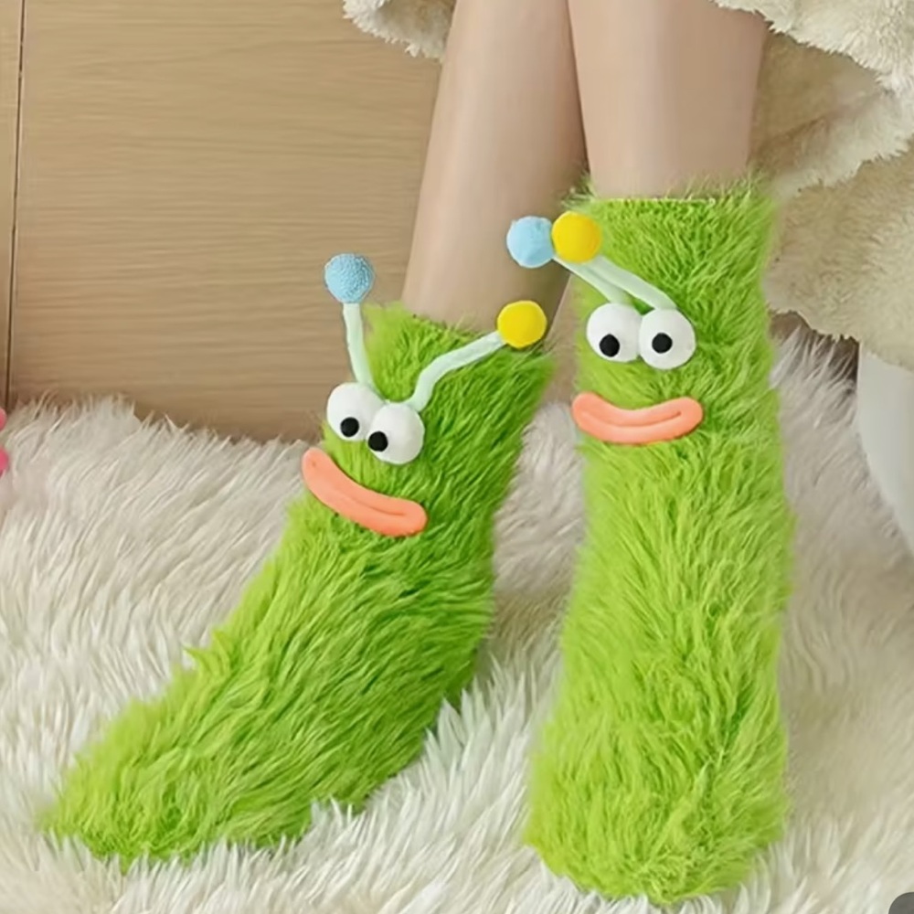 Fuzzy Monster Socks – Cute & Cozy 💜 💚